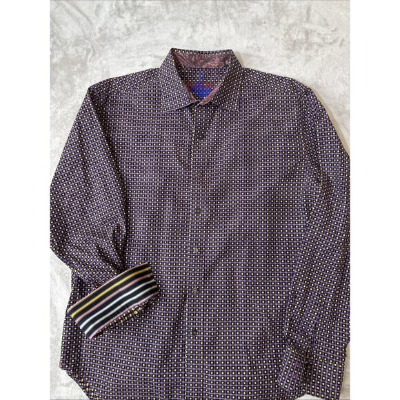 Men’s Robert Graham Button Down Shirt Purple Flip Cuff Size XL - Picture 6 of 10